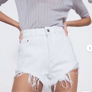 Zara High Waisted White Denim Shorts
